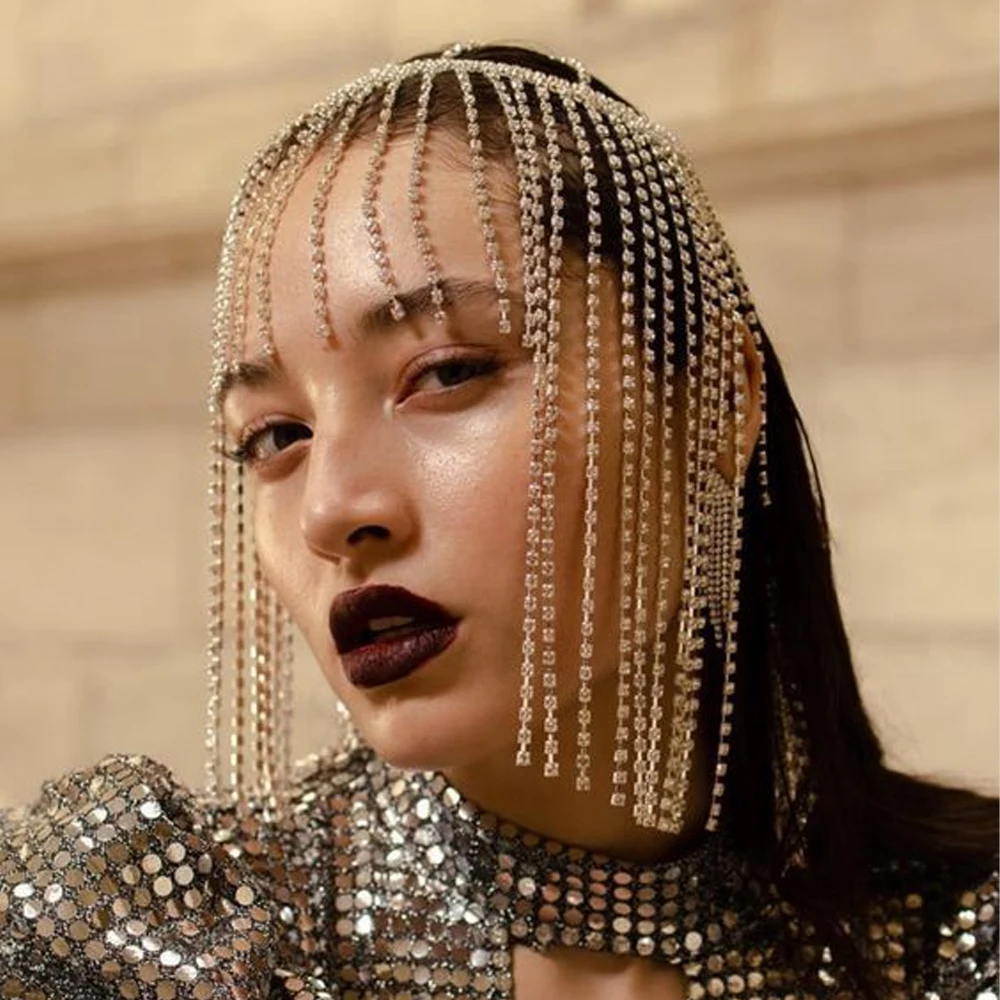 Ethnic Long Tassel Hair Chain Full Head Wear Headpiece for Women Bride