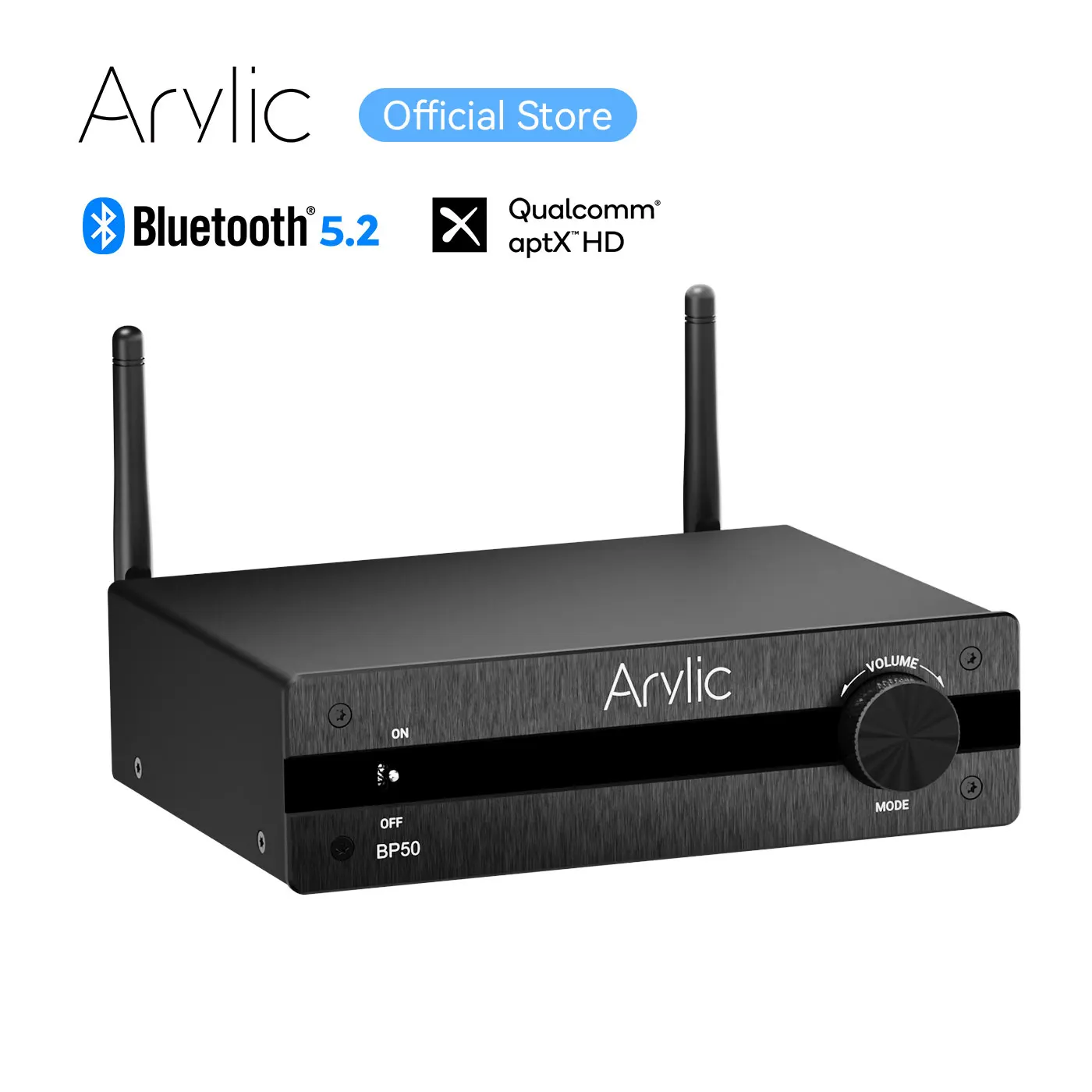 Arylic BP50 Bluetooth Stereo aptx HD Audio Preamplifier Receiver 2.1 Channel Mini Class D Integrated Amp for Home Speakers