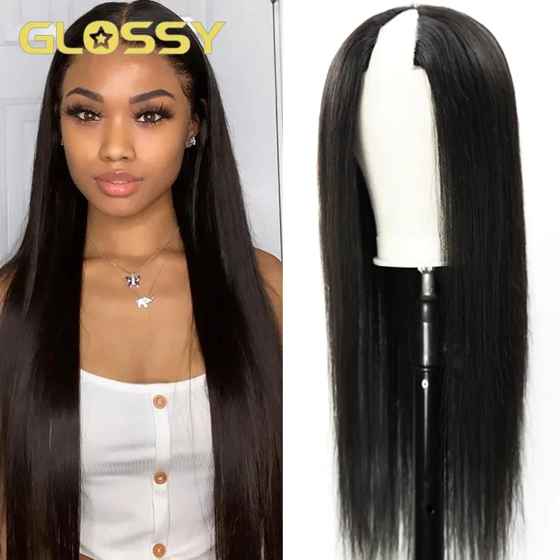 250 Density Straight V Part Wig 100% Human Hair For Women 30 34 Inch Cheap Brazilian No Glue Straight Wigs On Clearance Sale 2
