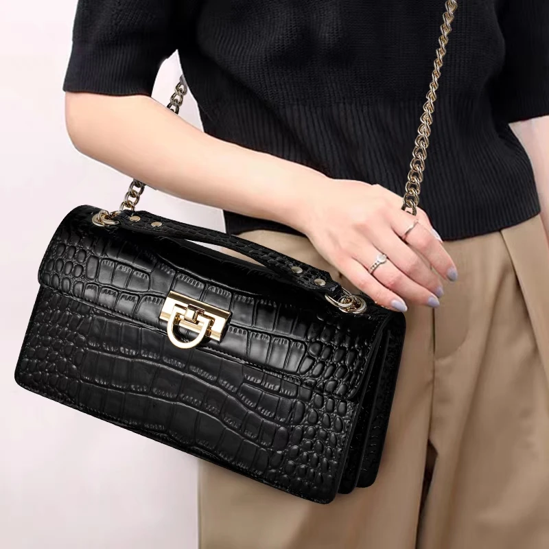 

Genuine Leather Women's Bag 2023 New Underarm Bag Crocodile Pattern Fashion Versatile One Shoulder Diagonal Straddle Bag