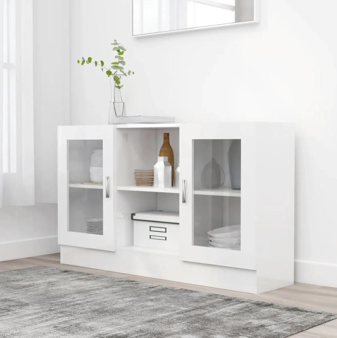 Aparador, Aparadores De Comedor Blanco Brillo, Mueble De Salon, Mueble  Aparador, Mueble Organizador, Recibidor De Entrada Mueble Con Dos Puertas,  Mueble Auxiliar 104x35x70 Cm Aparador Para Comedor Cocina Con Estantes -  Aparadores 