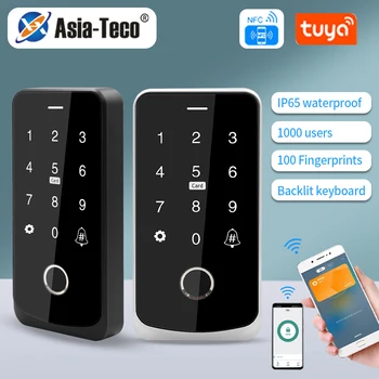 NFC 투야 블루투스 백라이트 터치 액세스 제어 키패드, IP65 방수 RFID 13.56MHz 키보드, 생체 지문 도어 오프너