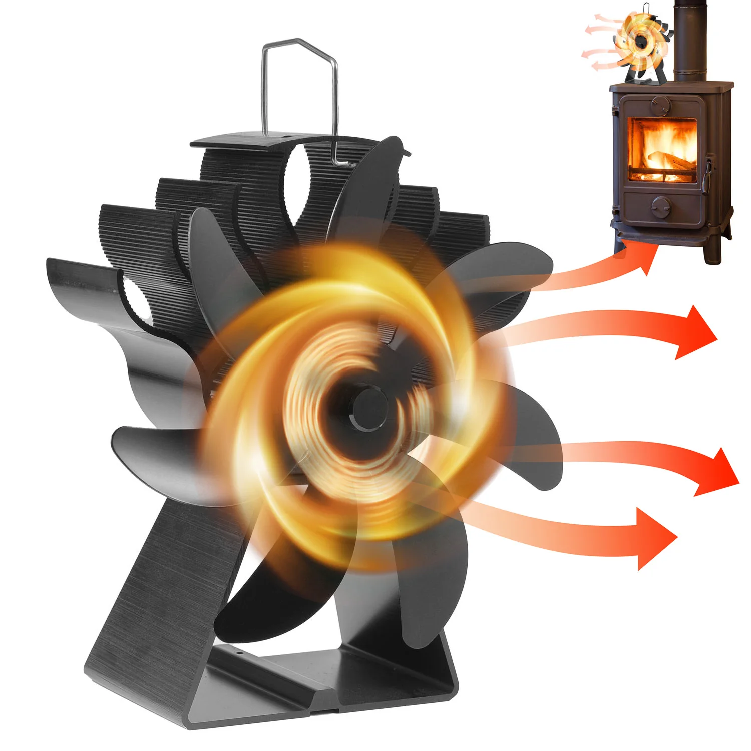 Heat Powered Stove Fan 7 Blades Mini Fireplace Fan 7 Blade Mini