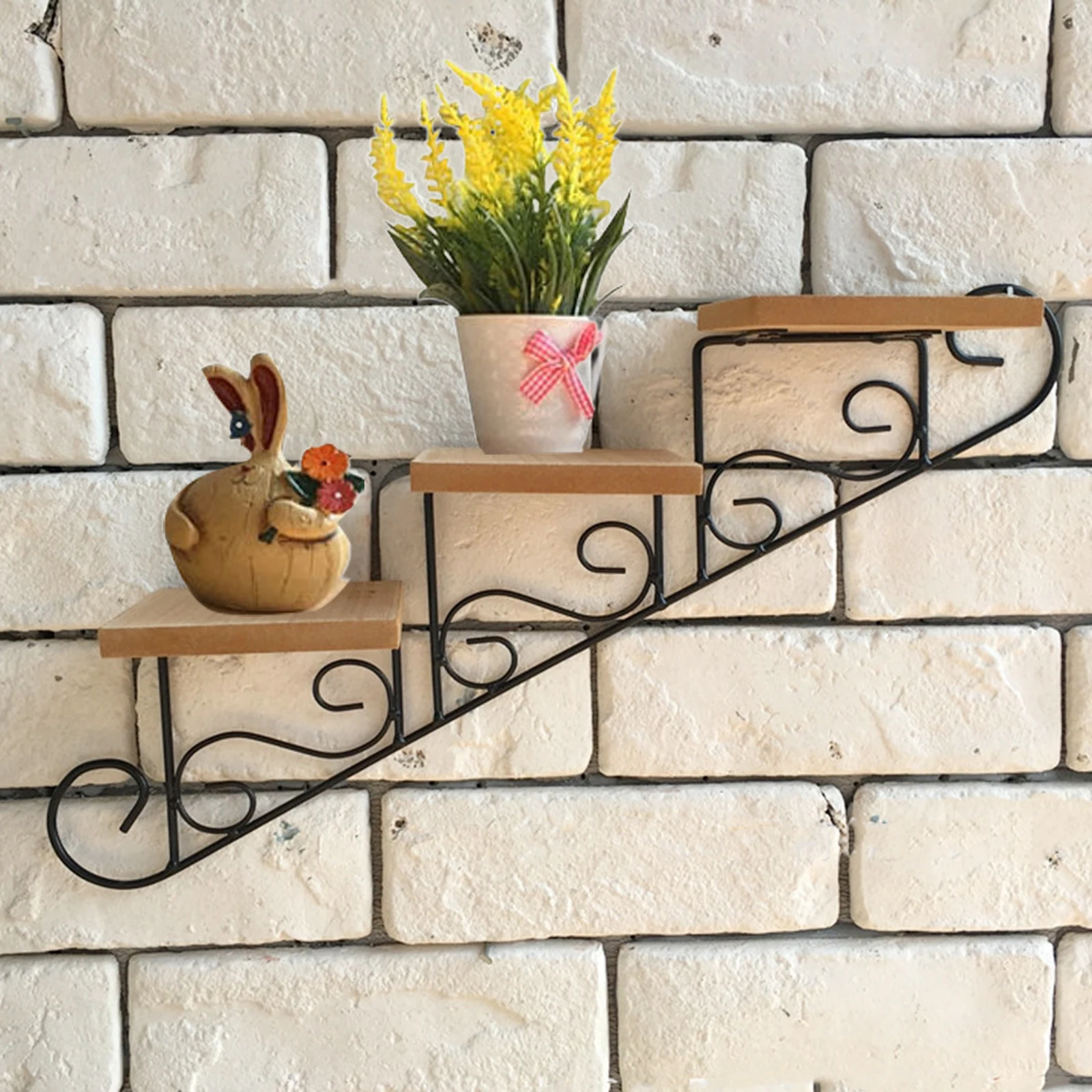 Staircase Decorative Shelf Plant Stand Retro Wall Mount Bracket Wall Decoration Storage Rack Hanging Decor For Bedroom