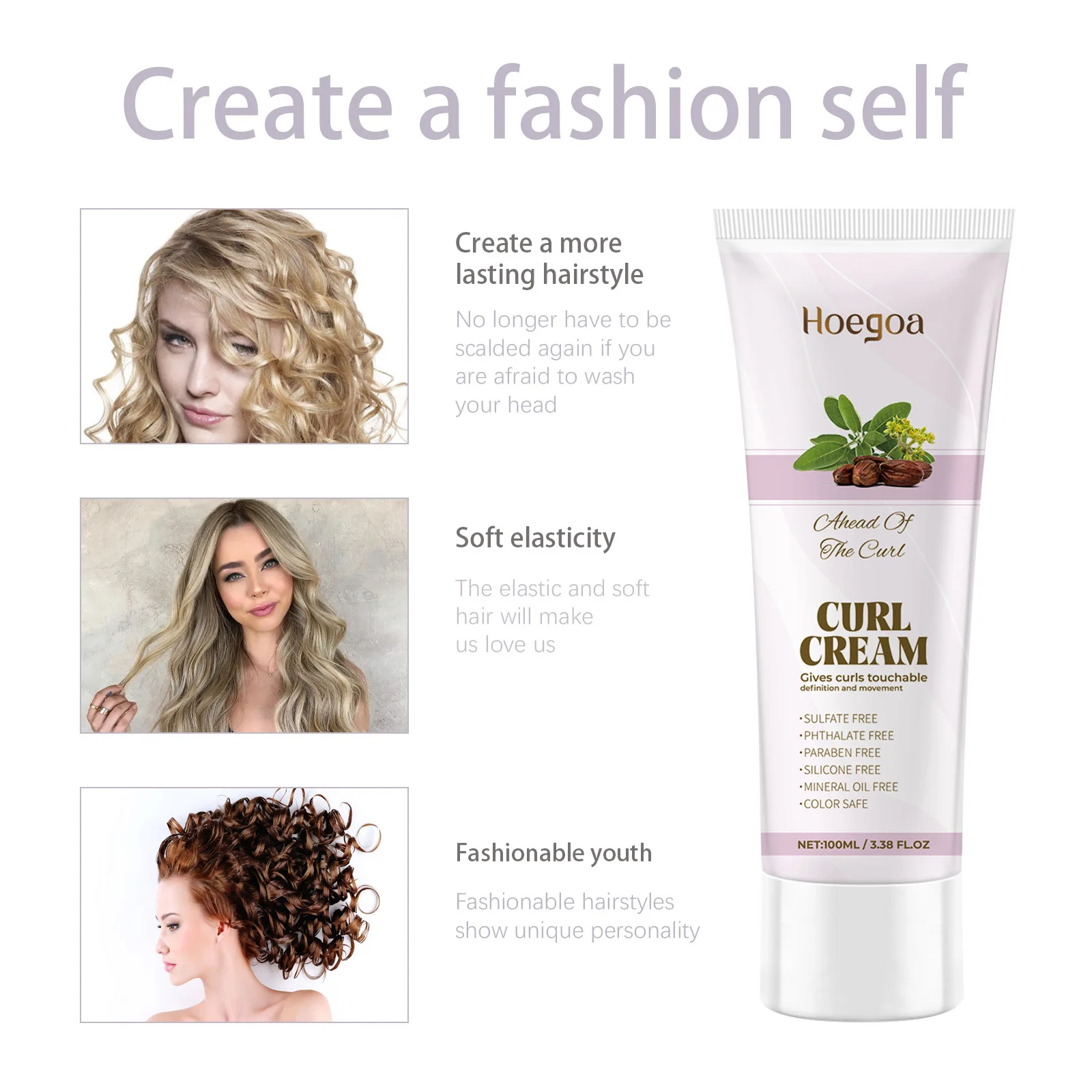 Hair Curling Cream Styling Wavy Wigs Hydrating Prevent Dryness Frizz Control Sculpting Enhance Boost Elastin Curl Defining Cream