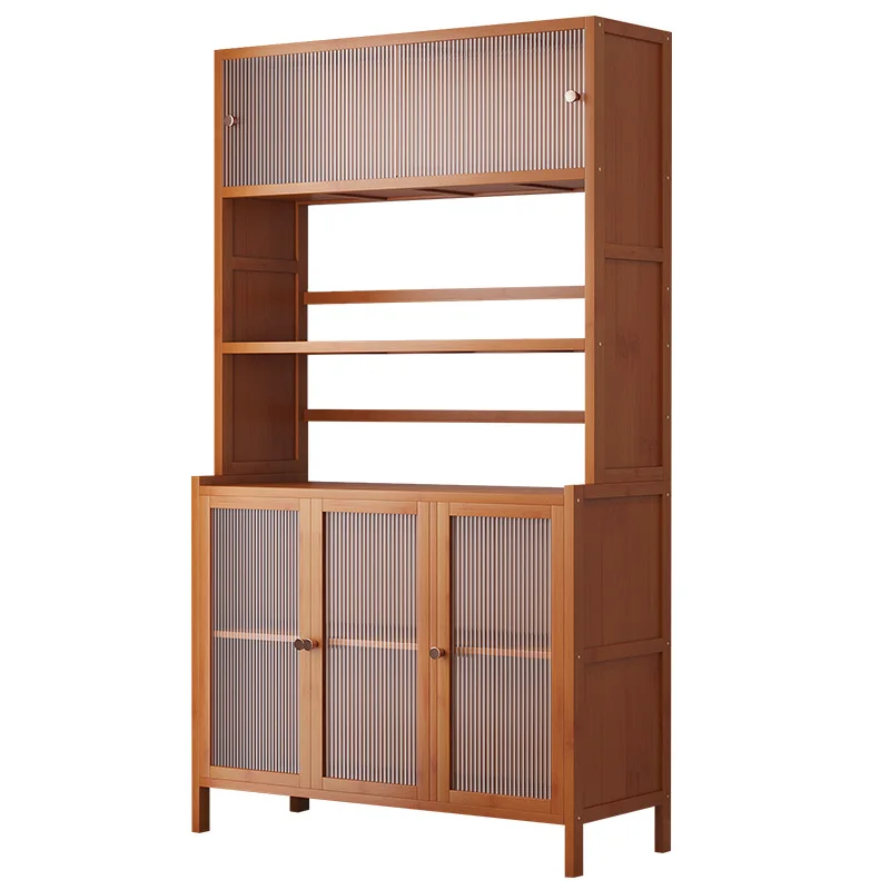Bamboo Kitchen Storage Cabinet With Acrylic Doors-Sturdy Dining Room Cupboard Multi-Shelf Organizer Basic & Combo Available