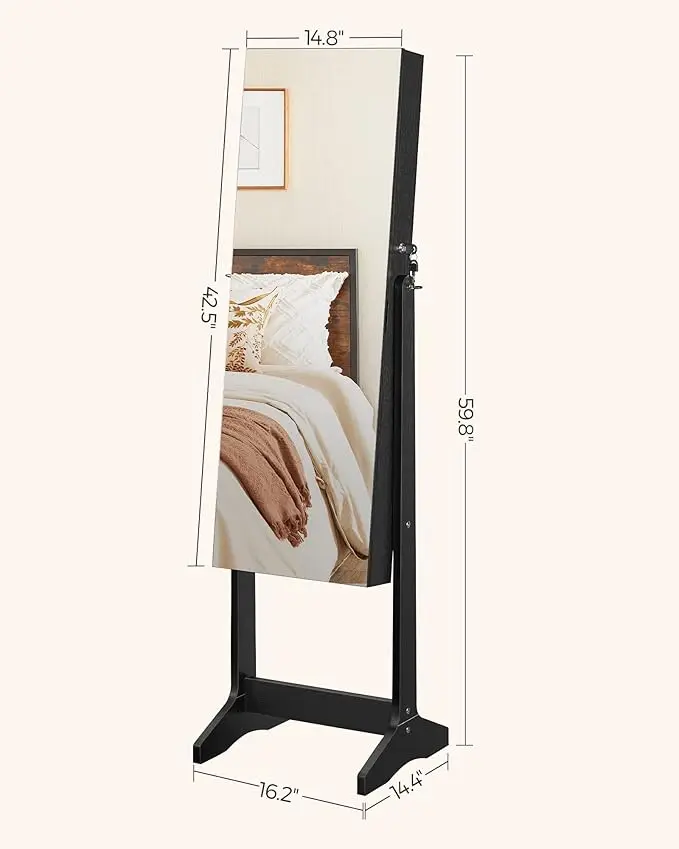 Freestanding jewelry cabinet with full-length mirror. Lockable storage with 2 cosmetic organizers 5