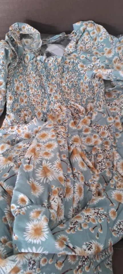 Long Sleeve Casual Dress Women Chiffon Dresses Autumn Spring A-line Printed Floral Elastic Chest Lace Up Midi Dresses Vestidos photo review