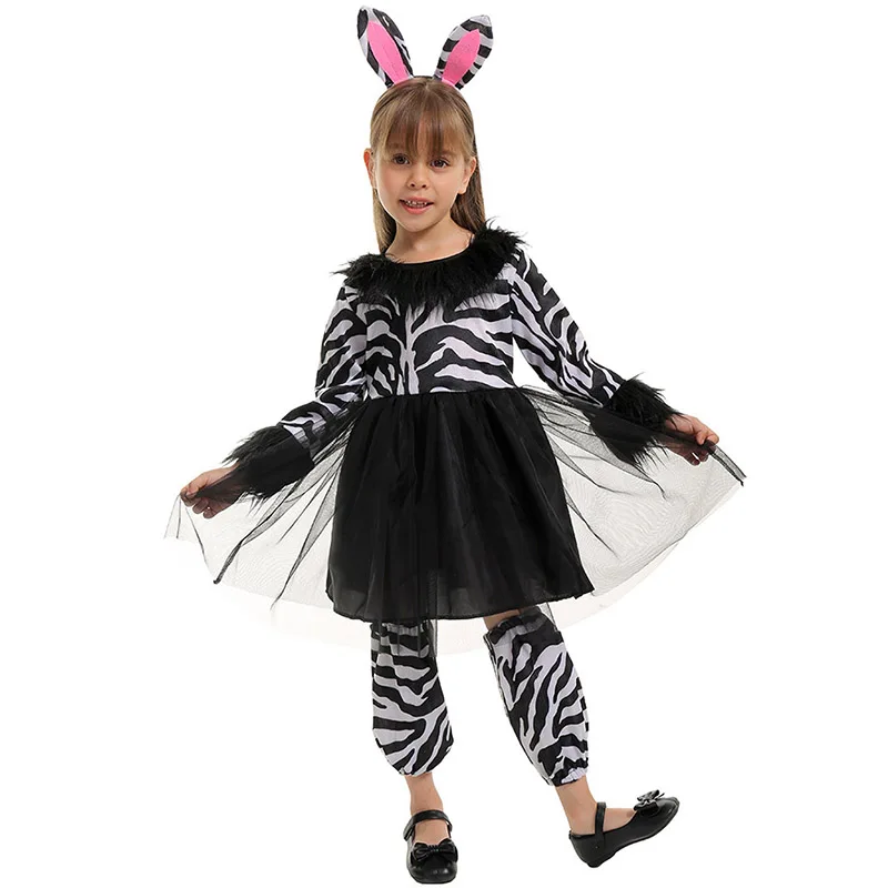 

Little Zebra Costume for Toddler Girls Animal Outfits Party with Ear Headband Leg Sleeve Girl's Tutu Dress Halloween Cosplay