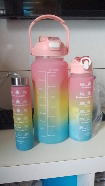 Kit da Garrafa de Água Squeeze Motivacional Com Adesivos 300ML+900ML+2000ML photo review