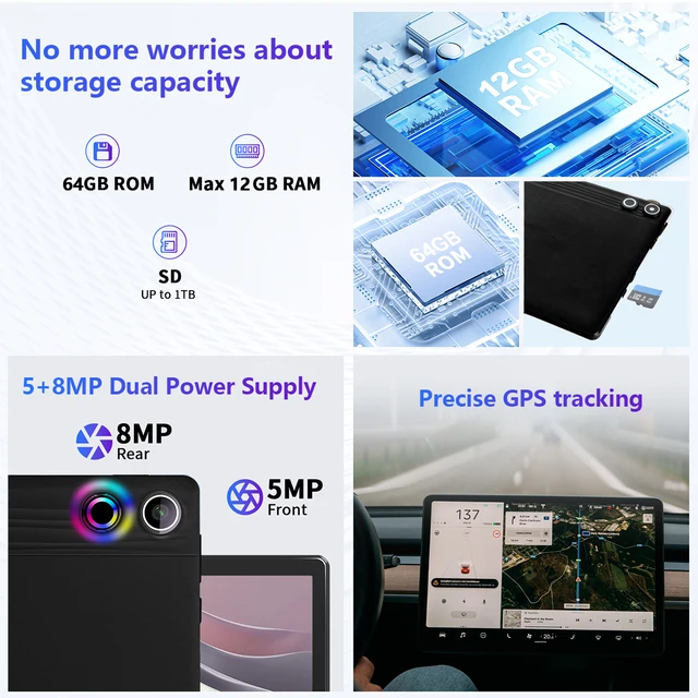 A10L 10" Android 14 Tablet – 12GB RAM, 64GB ROM, WiFi 6 2