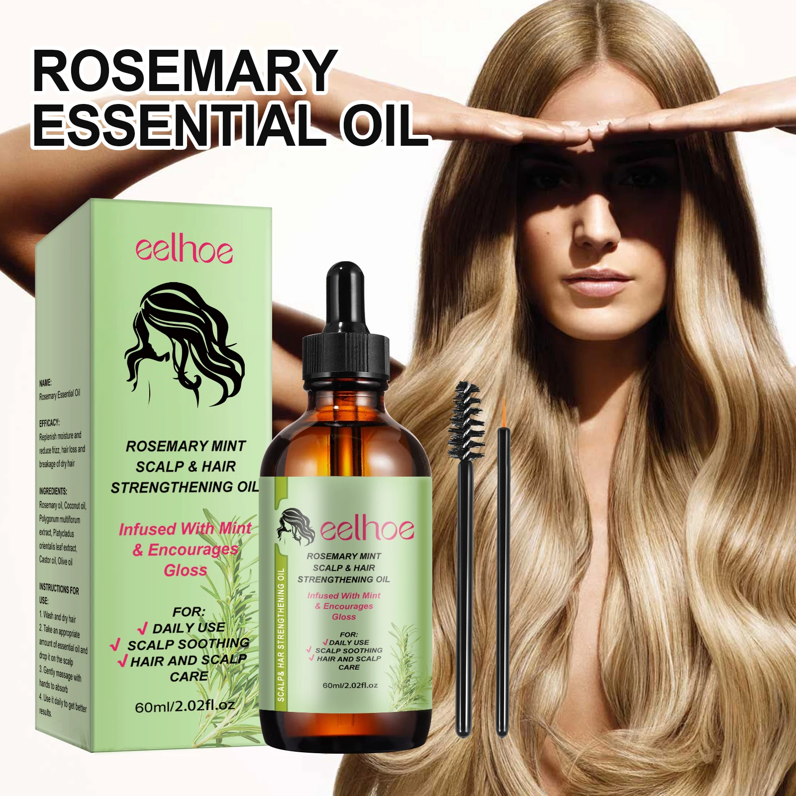 Rosemary Hair Care Products Promote Hair Growth Nourishing Saver Relieve Scalp Tension Mint Scalp Best Hair Oil With Brush - Image 5