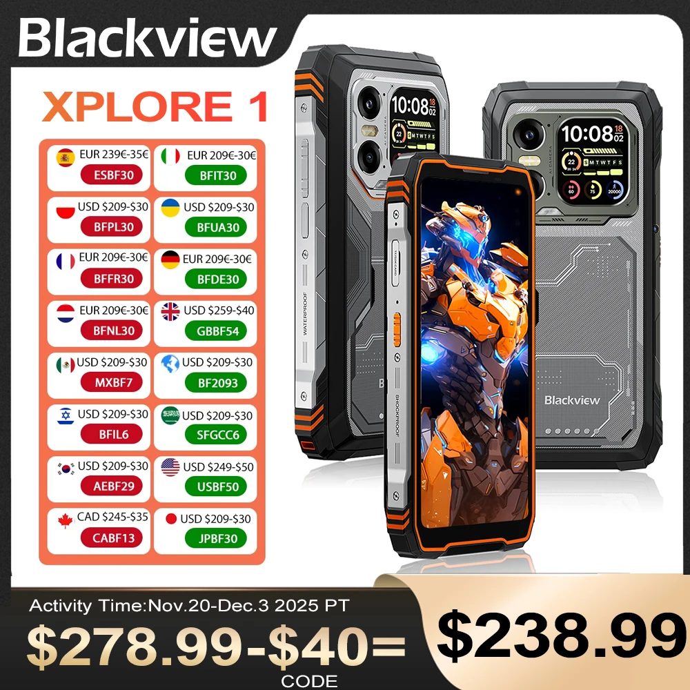 2025 Blackview XPLORE 1 Rugged Phone 6.78'' 2.4K Display Smartphone 5G 6GB+512GB 20000mAh 64MP Android 15 NFC Telephone Portable