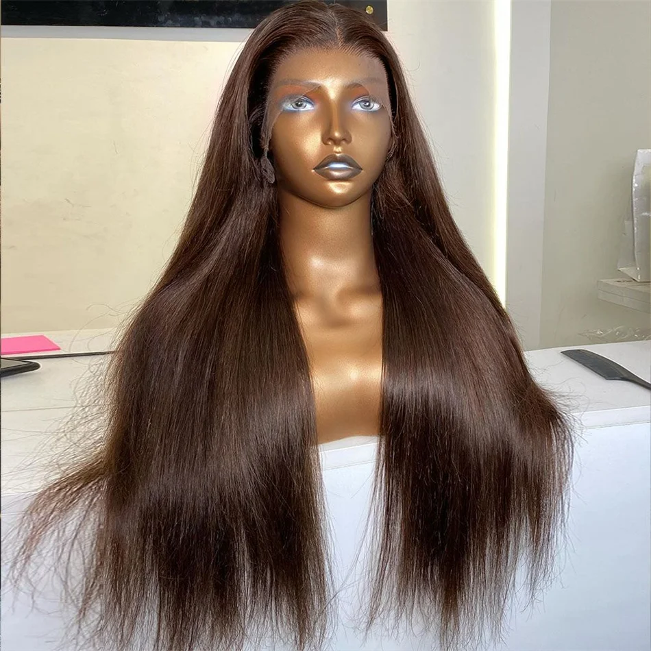 HD Chocolate Brown Lace Front Wigs On Clearance Sale Glueless Raw Vietnamese Human Hair Bone Straight 30 Inch Lace Frontal Wig