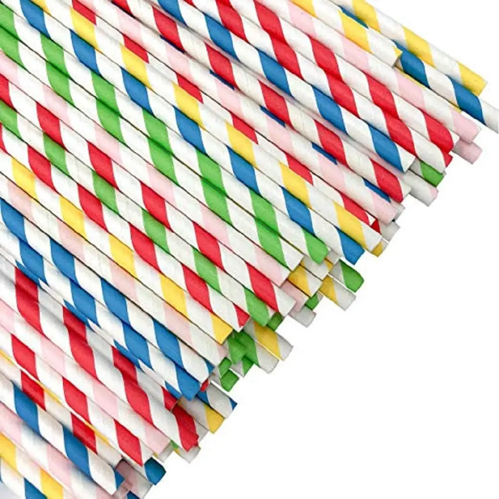 Biodegradable Paper Straws Bulk Assorted Rainbow Colors Striped Drinking Straws for Juice shakes Cocktail Coffee Soda Milkshakes