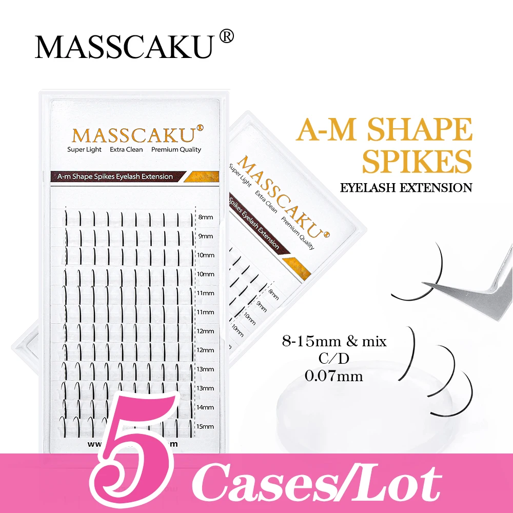 5case/lot Top Grade Masscaku Natural Soft Volume Eyelash Premade Spikes Lashes A Shaped Clusters Eyelashes Extensions