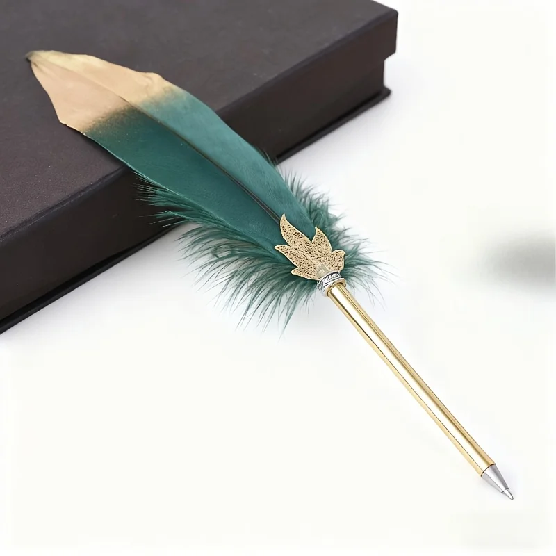 랜덤 컬러 깃털 펜 2팩, 0.7mm 교체 가능한 볼펜 리필이 포함된 고급 깃털 펜, 빈티지 스타일 사무용 서명 필기구 | 창의적인 장 선물용 펜, 개학 시즌, 크리스마스, 휴일 문구류에 적합하며, 세