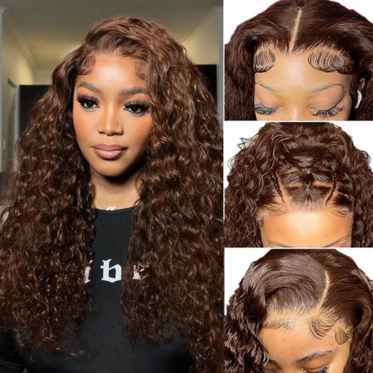 Human Hair Wig Deep Wave Chocolate Brown 13x4 HD Lace Frontal Brazilian 13x6 Lace Frontal For Women Curly