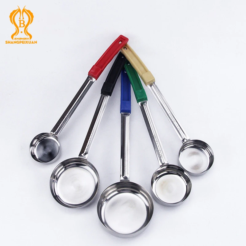 SHANGPEIXUAN Stainless Steel Pizza Sauce Spoon with Long Rubber Handle Anti-Hot Pizza Spread Ladle Measuring Spoon Tools