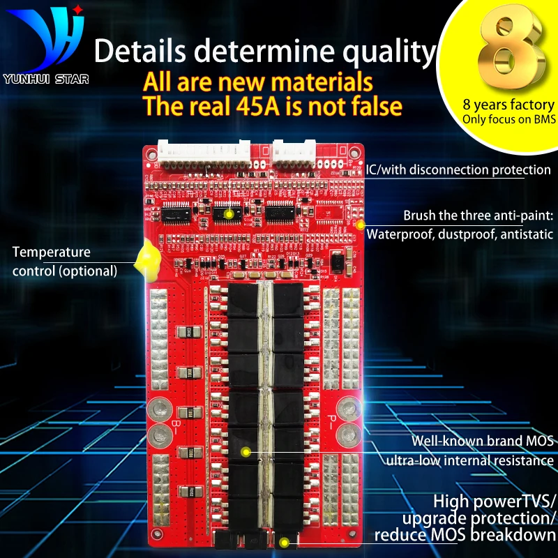 Bms-placa de Proteção de Bateria com Balanceamento para Duas Rodas Elétricas 13s 14s 16s 17s 20s 24s 48v 60v 72v 45a - Image 5