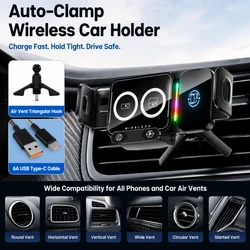 Vyvylabs Wireless Auto - Clamp Car Phone Holder with 15W Fast Charging (Black)