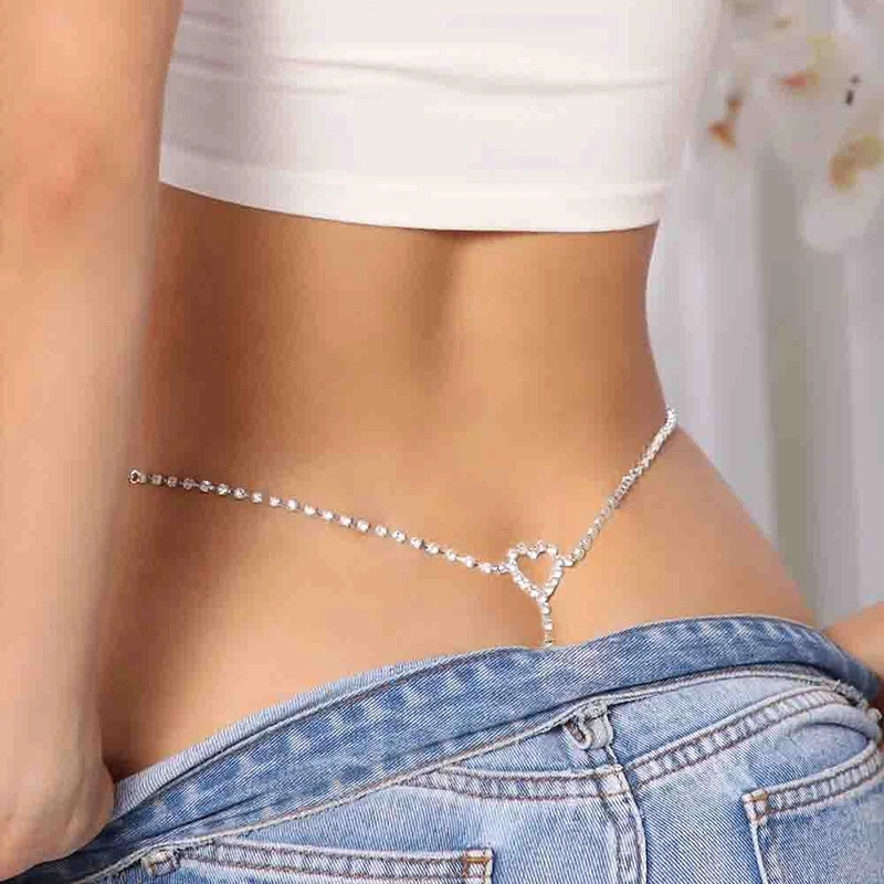 

New hot selling fashion rhinestone love underwear sexy hollow love waist chain body chain