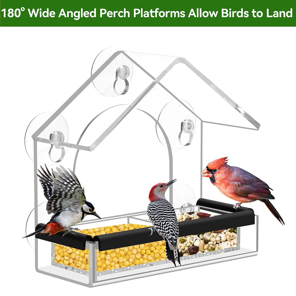Mangeoire à oiseaux en acrylique transparent en forme de maison avec 3  ventouses, salle de bain