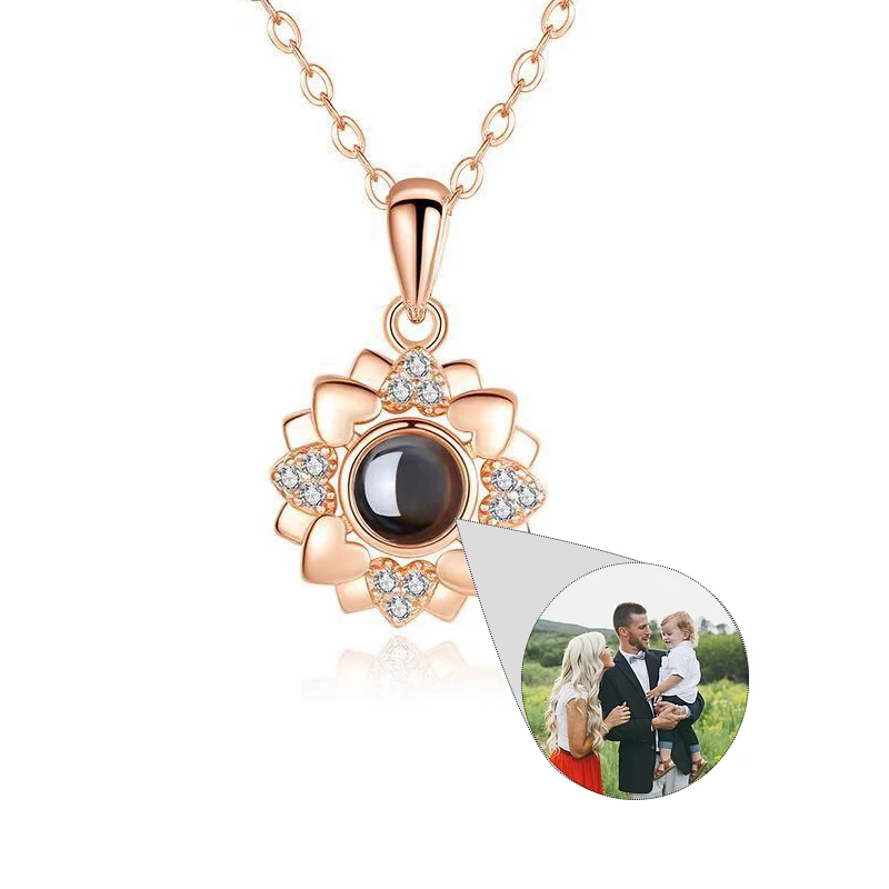 Personalized Projection Necklace With Sunflower Family Photo Projection Necklace, Lover Keepsake Jewelry, Mother's Day Gifts personalized photo necklace custom picture necklace engraved photo jewelry family names keepsake gift for mother grandma