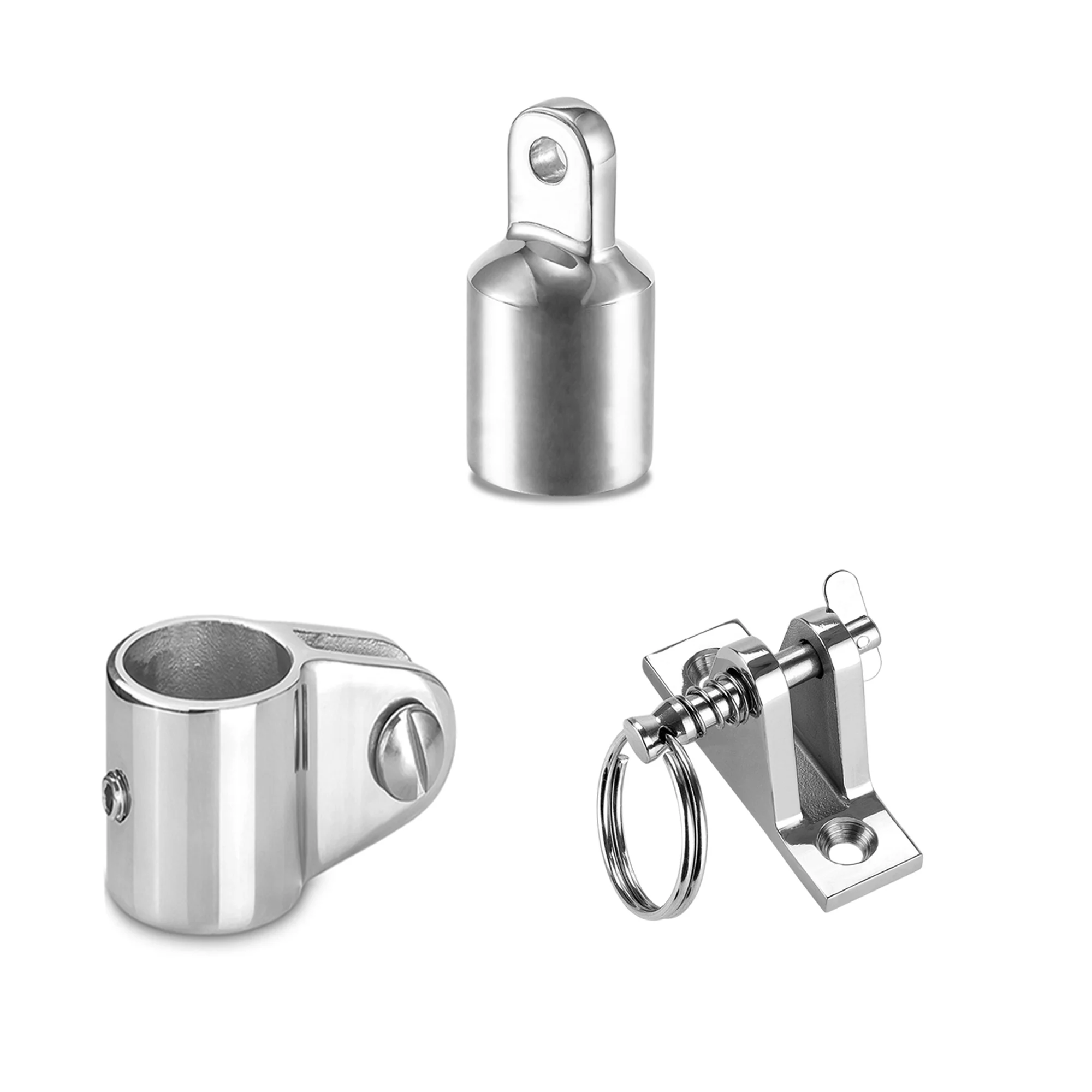 

Bimini Top Fitting Hardware Set Fits 1 Inch /25.4mm OD Round Tube, Boat Jaw Slide, Cap Eye End, Deck Hinge(3 Pcs)
