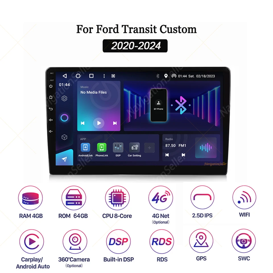 8 Core 4g 64g Car Radio For Ford Transit Custom Tourneo 2013 2021 9 Inch Android Touch Screen Stereo Dsp 32 Eq Ips Screen Carplay Android Auto Swc Bluetooth 5 0 Wifi