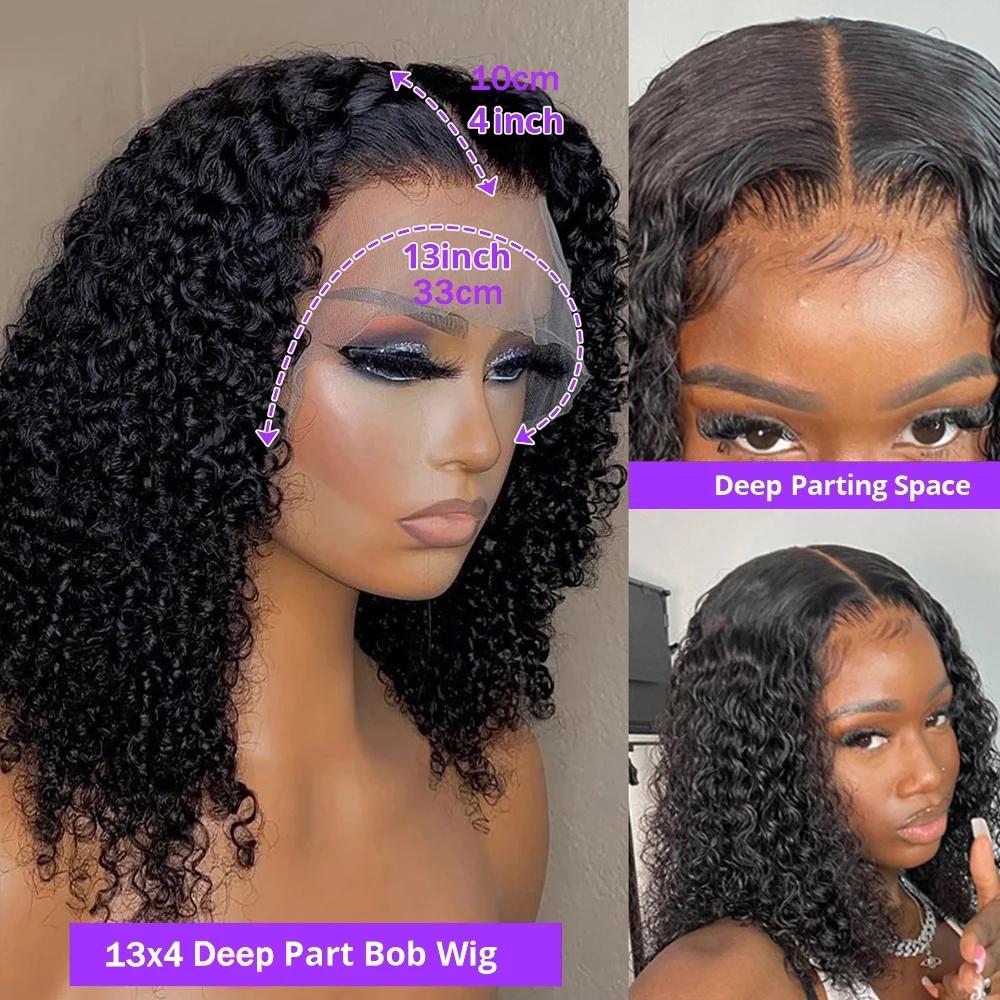 Deep Wave BOB Wig Human Hair 13x4 HD Curly BOB Lace Front Wigs Human Hair Pre Plucked Short Curly Frontal BOB Wigs For Black Women Wet And Wavy 12 14 16 Inch 5