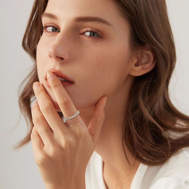 ANZIW 2 Carat All Moissanite Ring Bridal Sets Silver 925 Solitaire Engagement Wedding Rings & Stackable Eternity Bands for Women 4