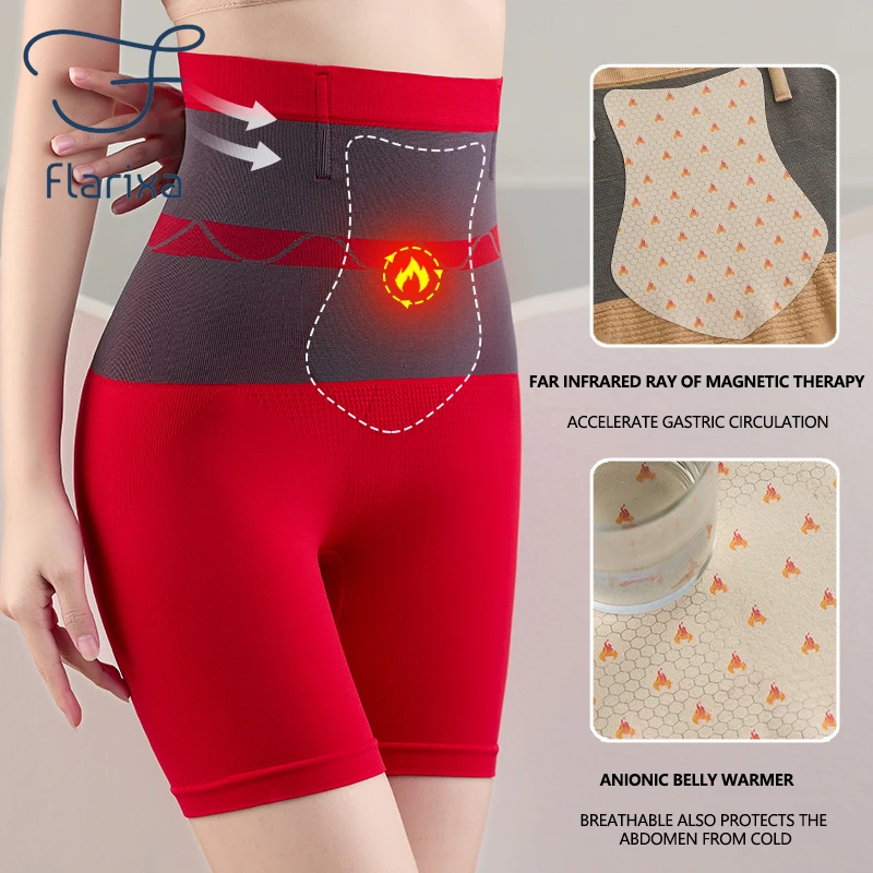Flarixa High Waist Thermal Panties For Women Flat Belly Shaping Panties Seamless Boxer Safety Shorts Period Menstrual Underwear