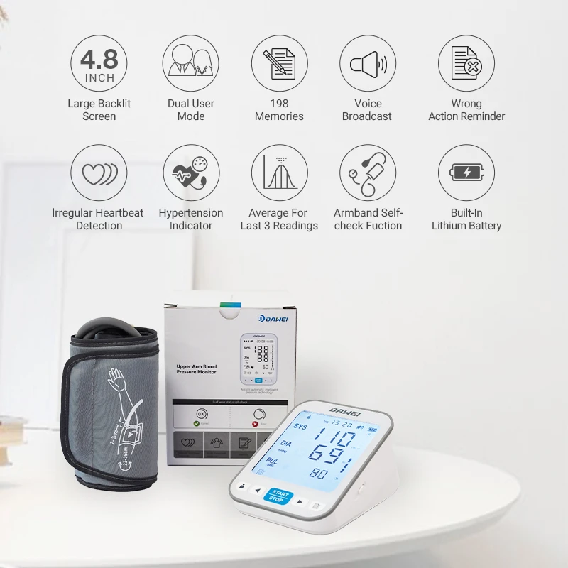 Blood pressure monitor 4.8inch Backlit LCD Auto Fast Measurement Rechargeable Battery Voice Announce Durable