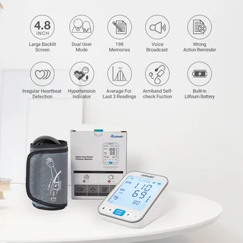 High Precision Blood Pressure Monitor, 4.8inch Backlit LCD, Auto Fast Measurement, Rechargeable Battery, Voice Announce, Durable