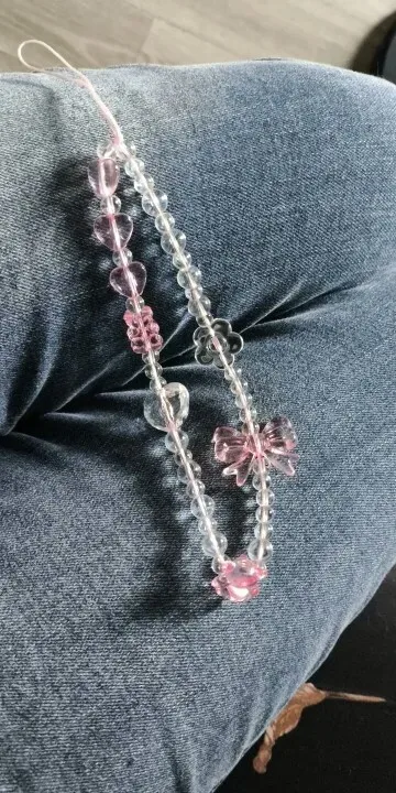 Correa de teléfono con nudo de cadena para mujer, oso Rosa coreano, mariposa, flor, llavero de cordón para teléfono móvil, bolso de niña, colgante de cámara para funda photo review