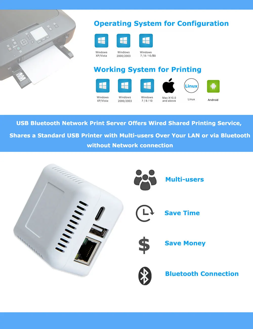 Fremskynde inaktive cerebrum Wireless Print Server Adapter | Printer Print Server Adapter - Wireless  Bluetooth - Aliexpress