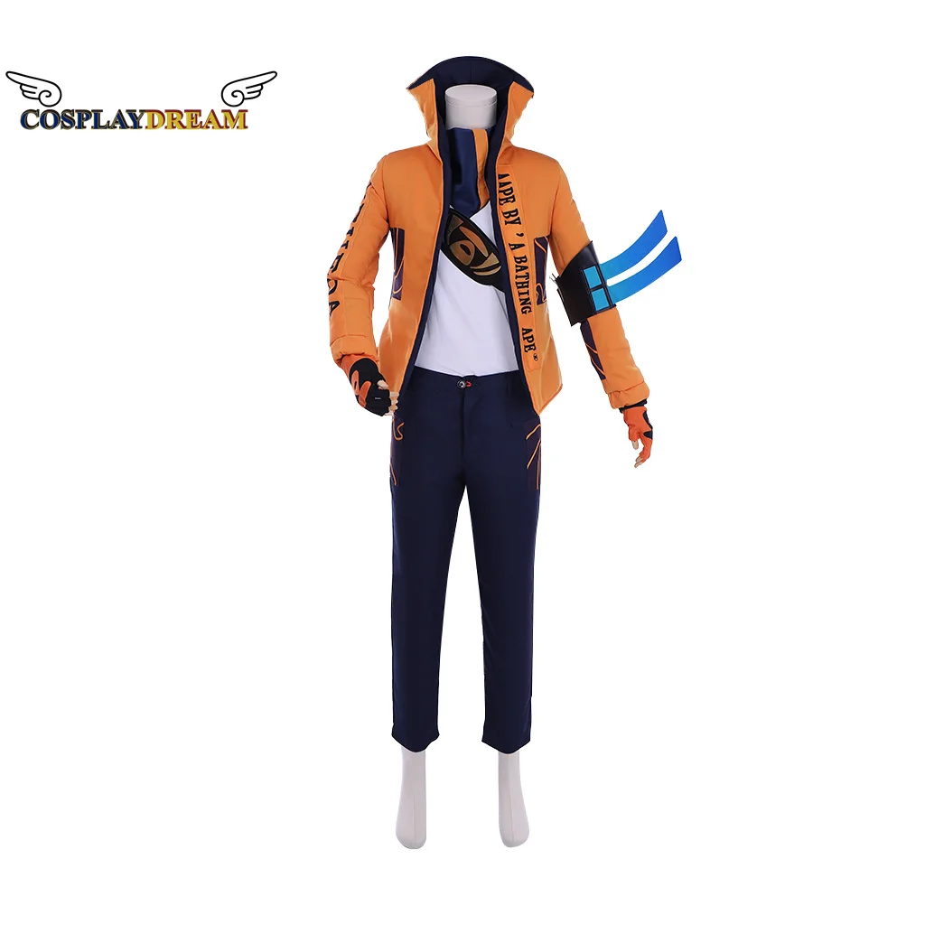 

Game LOL Yasuo Cosplay Costume League of Legends the Unforgiven Uniform Orange Top Halloween Carnival Suit