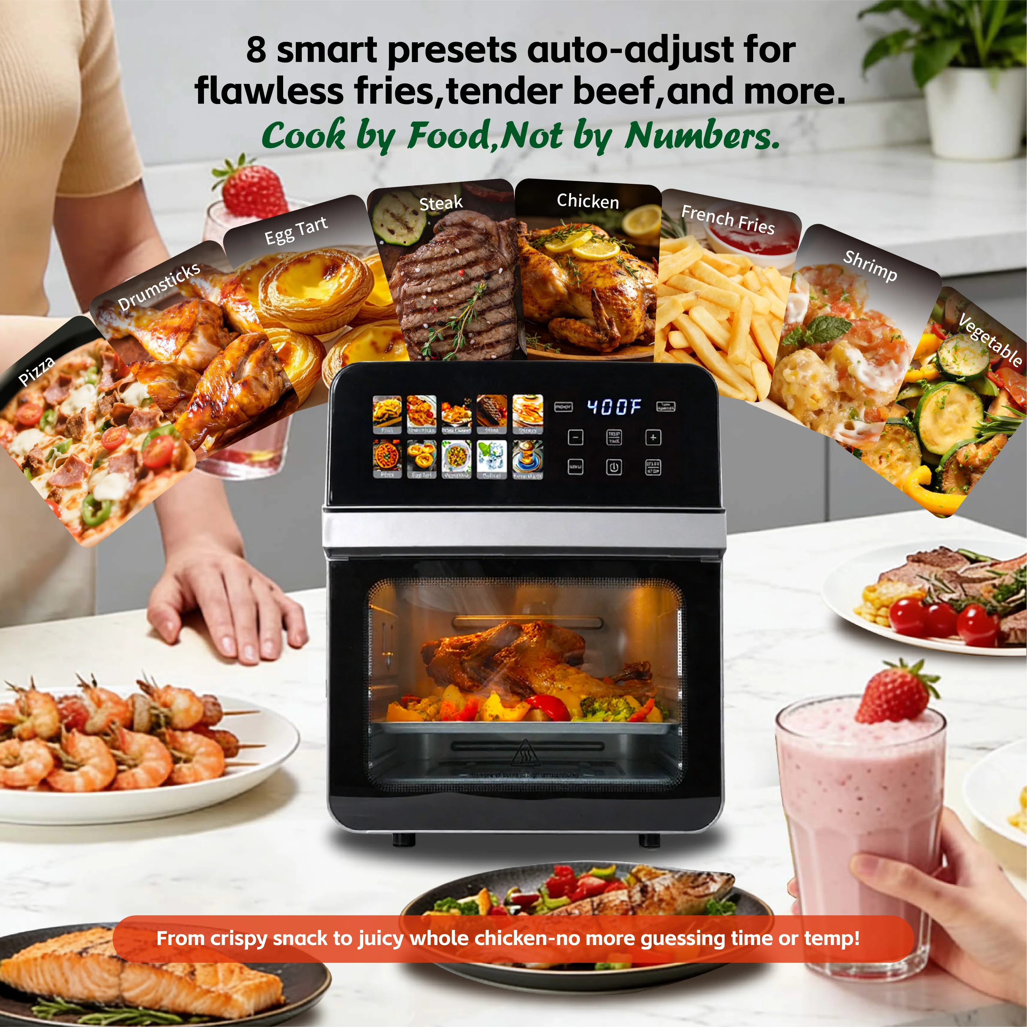 10QT Air Fryer Toaster Oven Combo with 10 Presets, Family Size Compact Oven for Roasting Whole Chicken/Double Cooking Easy Clean 2