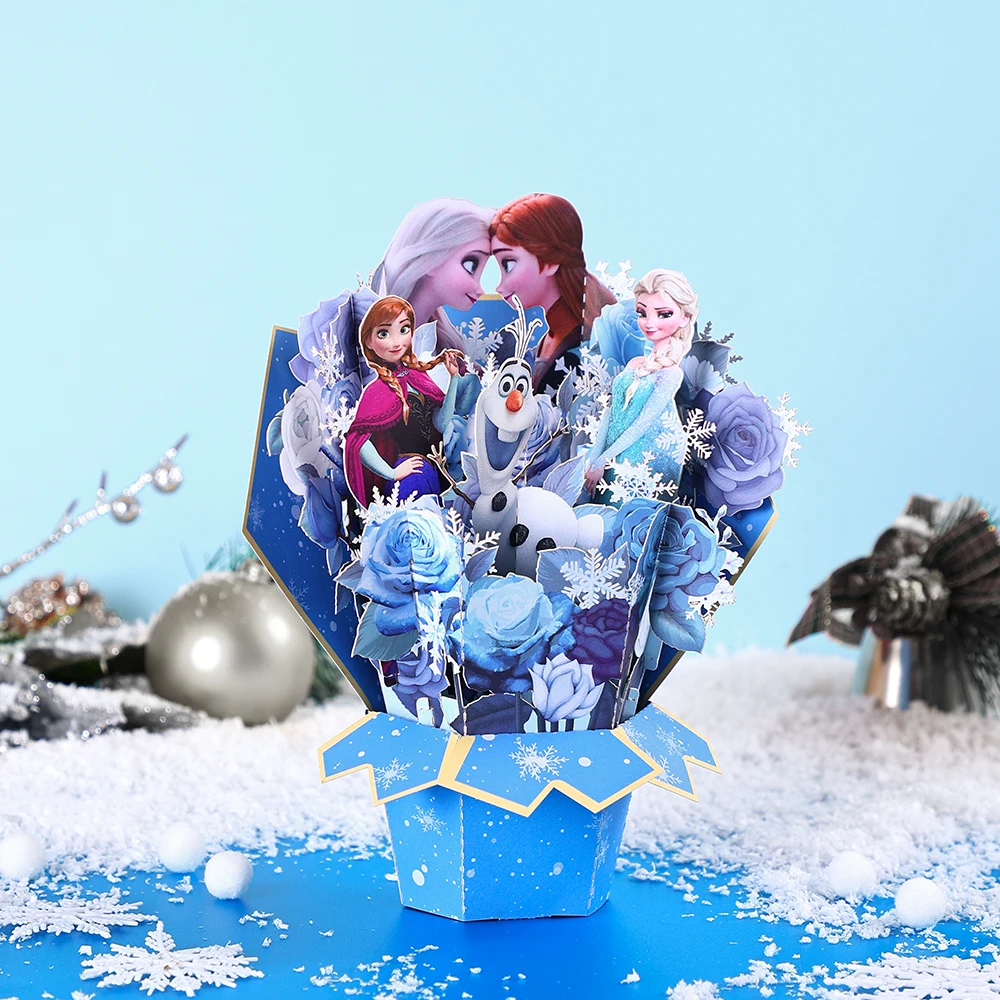 Frozen Flower Bouquet Greeting Card Elsa & Anna 3D Floral Pop Up Card Creative Gifts for Parents Friends Children Lovers