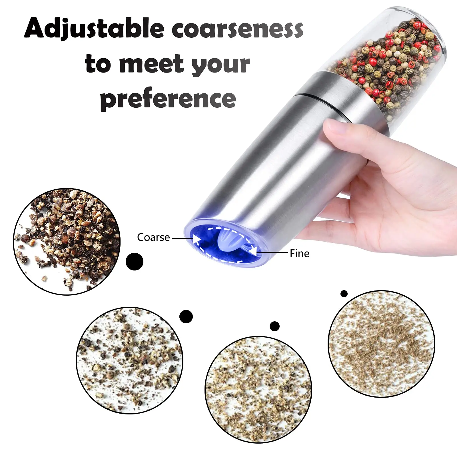 Gravity Electric Pepper Salt Grinder Salt or Pepper Mill Adjustable  Coarseness Battery Powered One Hand Automatic Operation - AliExpress