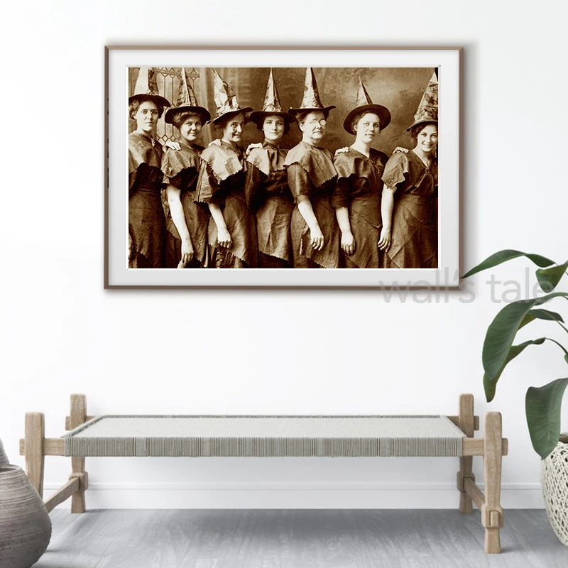 Vintage Witch Art Print Antique Witches Photo Poster Halloween Decoration Canvas Painting Wicca Spooky Home Decor Wall Pictures