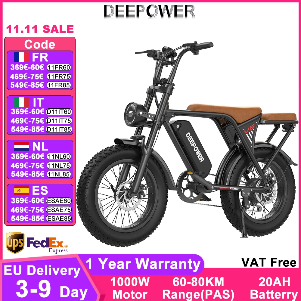 DEEPOWER V8 Elektrofahrrad 1000 W 48 V 20 Ah abnehmbare Batterie Elektrofahrrad 20 Zoll Off-Road All Terrain Erwachsene Ebike 1