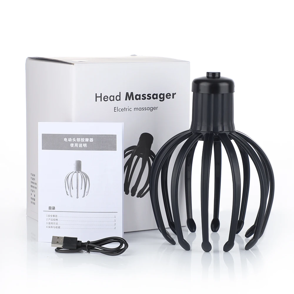 Electric Head Massager Fatigue Stress Relief Massager Rechargeable 12-Claw Instrument Head Acupoints Massage Scalp Care Device