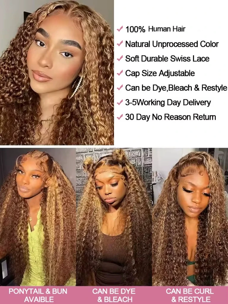 250% Highlight Deep Wave 13x6 Hd Lace Frontal Wig Human Hair Pre Plucked 30 40 Inch Brown Ombre Curly Water Wave human hair wigs 5
