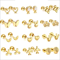 Dainty Mini Cute Women's Stainless Steel Stud Earrings Girls Heart Butterfly Rabbit Helix Ear Cartilage Piercing Jewelry Gifts