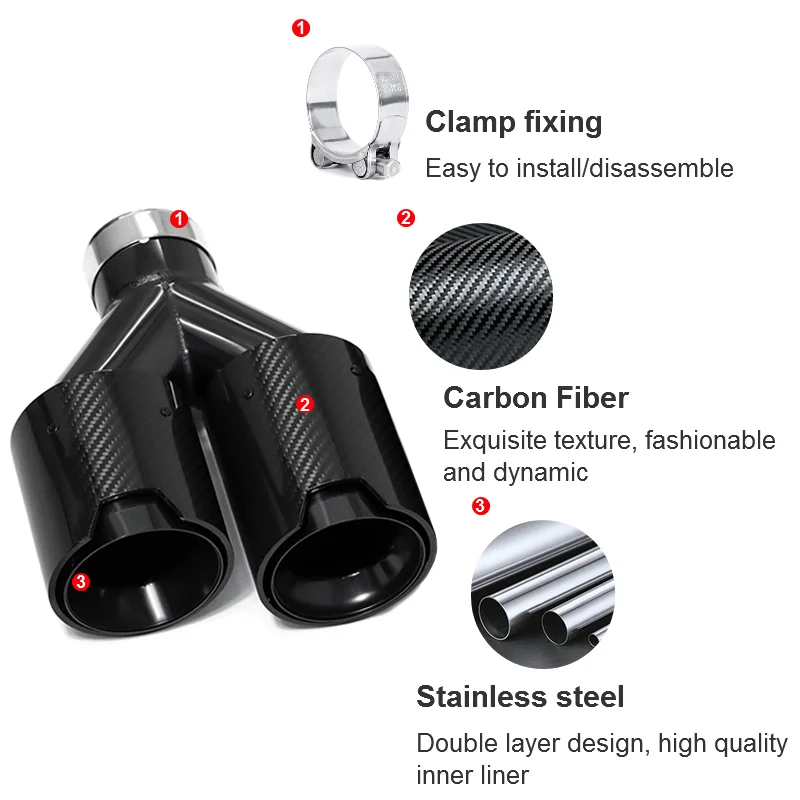 Car Exhaust Tip System Quad Carbon Fiber Stainless Steel Exhaust Tip for BMW Universal for M Performance Exhaust Tips End Pipes Tailpipe Muffler Tips
