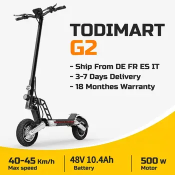 Monopattini elettrici per adulti Todimart G2 500W 48V 10.4Ah autonomia 40-50km freni a doppio disco pneumatici da 10 pollici