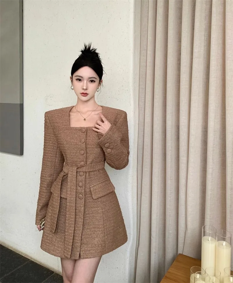 

Женское осенне-зимнее Хлопковое платье с клипсой, новый стиль, темпераментное Очаровательное платье с квадратным вырезом