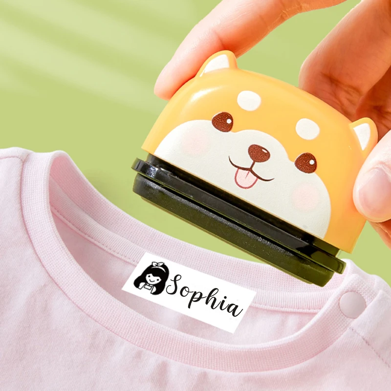 Kids Name Stamp for Clothing Cloth Self-Inking Stamper & Refill Fabric Ink Pad School Uniform Daycare Summer Camp